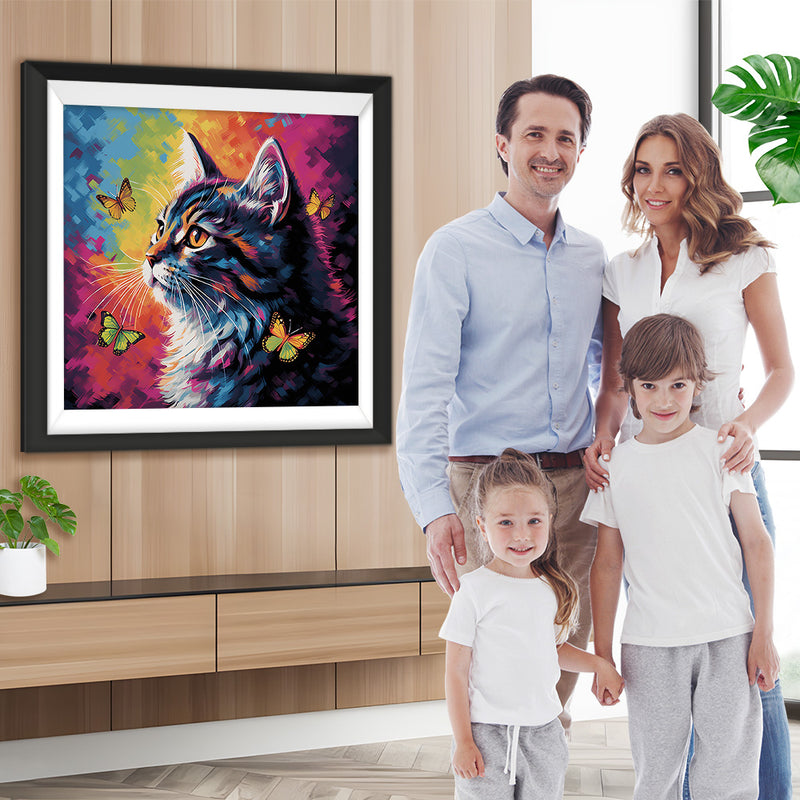Schwarze Katze und Schmetterlinge Diamond Painting
