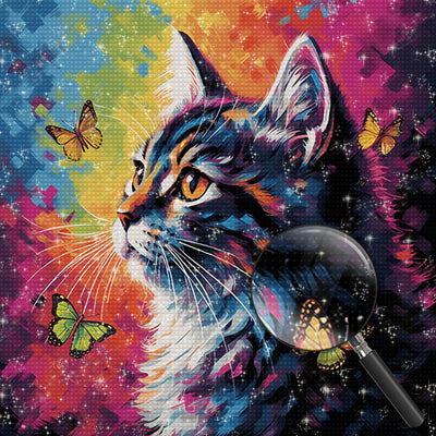 Schwarze Katze und Schmetterlinge Diamond Painting