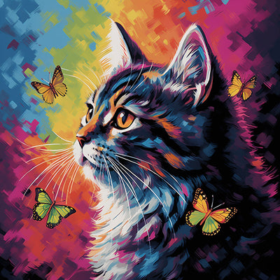 Schwarze Katze und Schmetterlinge Diamond Painting