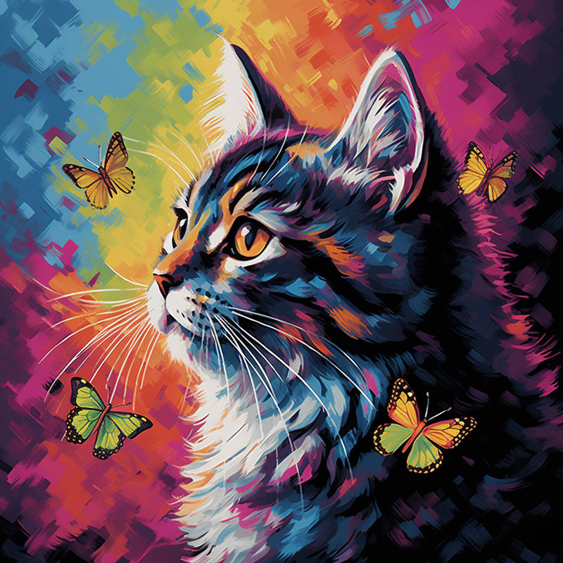Schwarze Katze und Schmetterlinge Diamond Painting