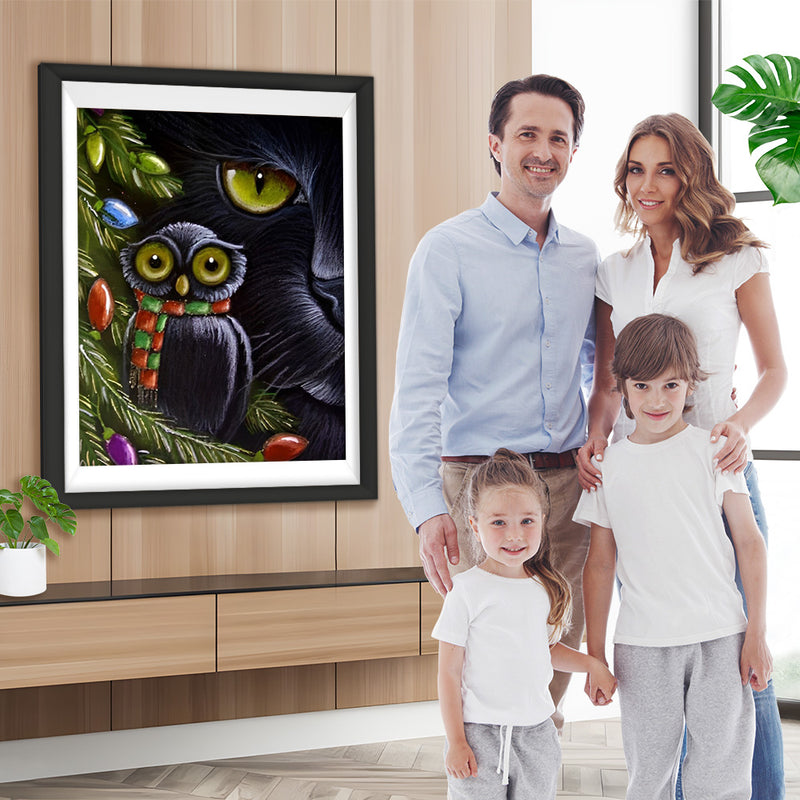 Schwarze Katze und schwarze Eule Diamond Painting