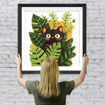 Schwarze Katze versteckt sich in Topfpflanzen Diamond Painting