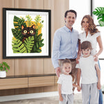 Schwarze Katze versteckt sich in Topfpflanzen Diamond Painting