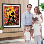 Schwarze Katzen und Blumen Diamond Painting