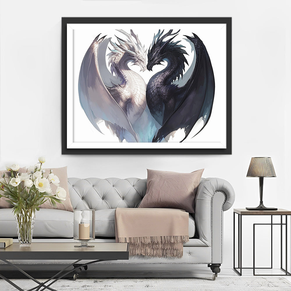 Schwarze und weiße Drachen Diamond Painting