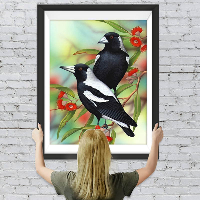 Schwarze Vögel und rote Blumen Diamond Painting