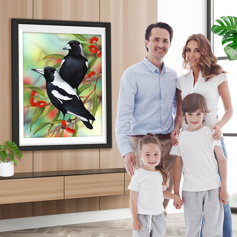 Schwarze Vögel und rote Blumen Diamond Painting
