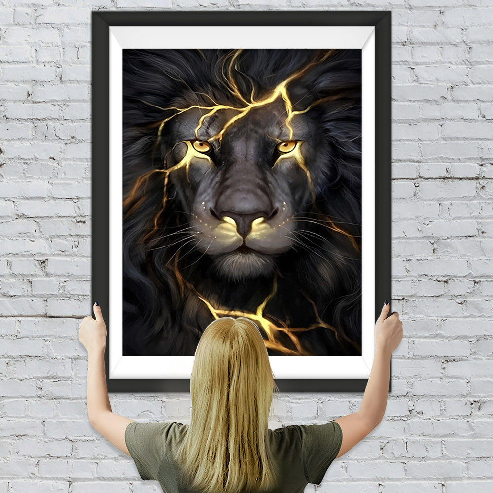 Schwarzer Blitz-Löwe Diamond Painting