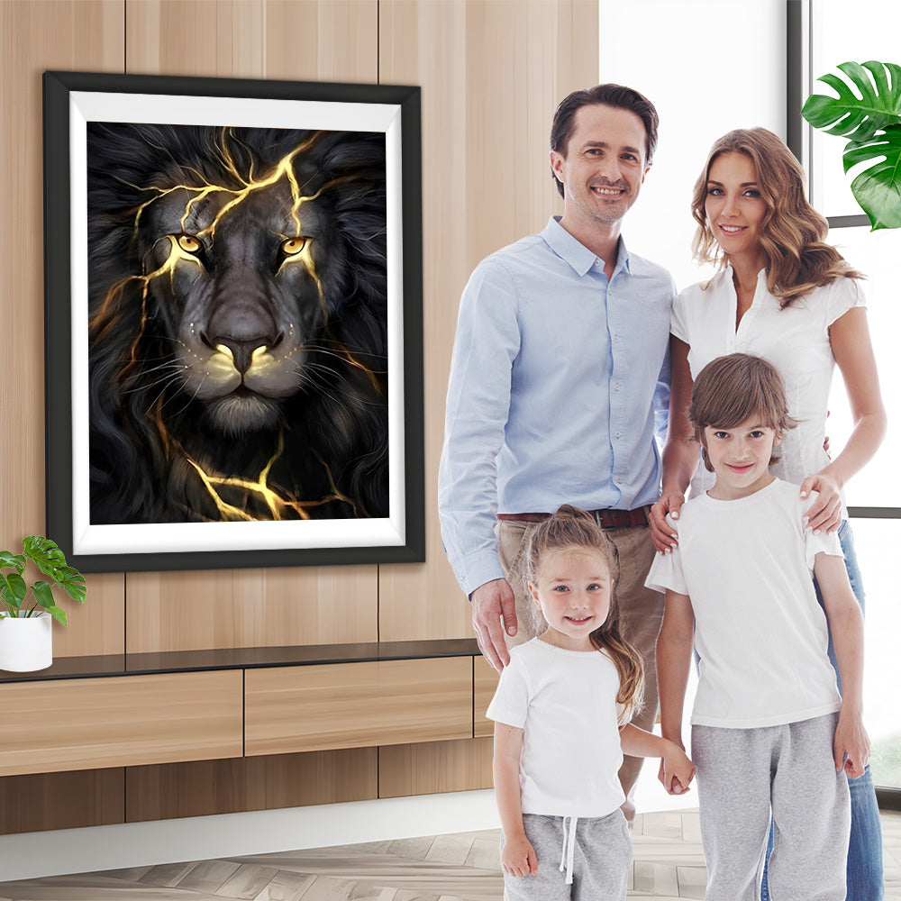 Schwarzer Blitz-Löwe Diamond Painting