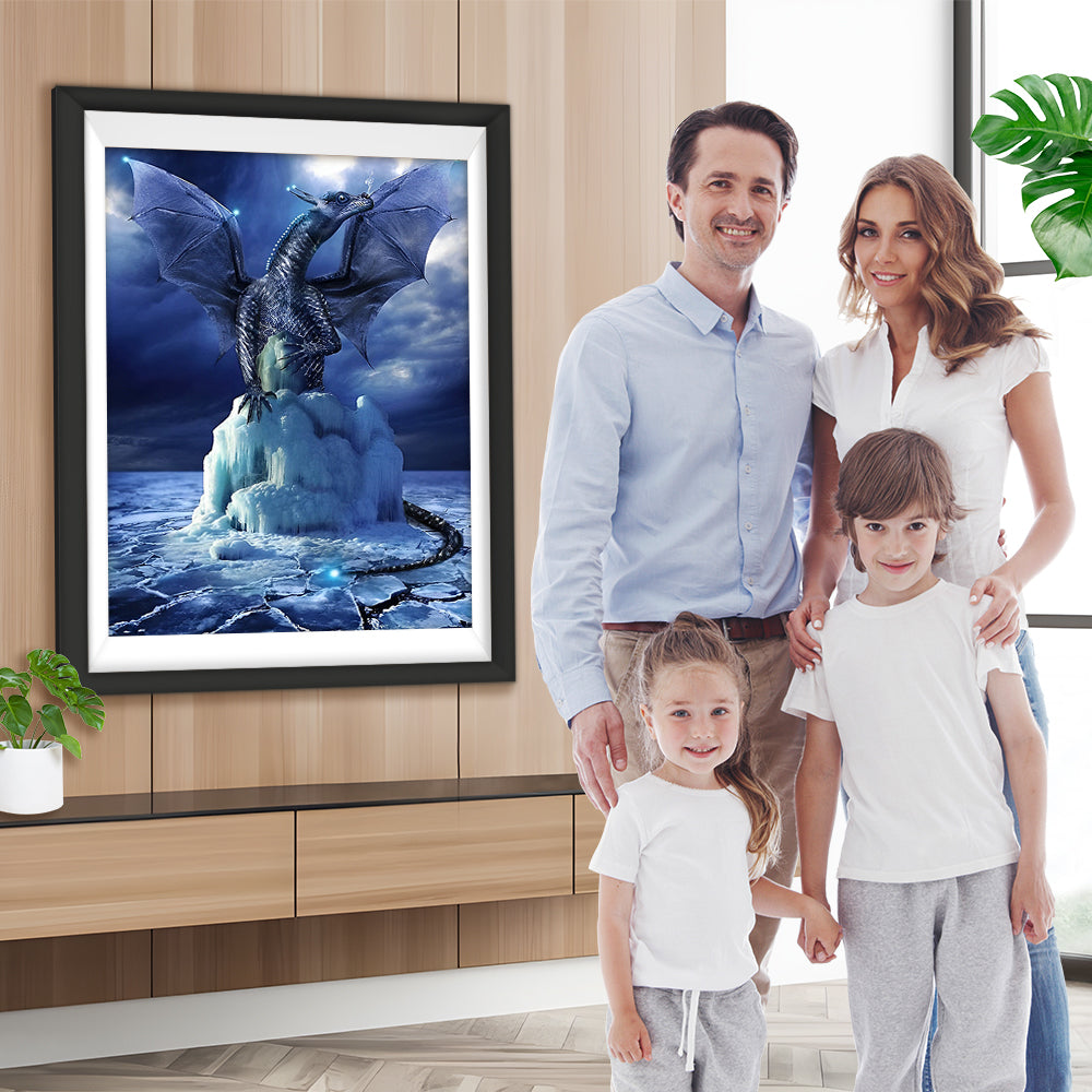 Schwarzer Drache auf dem Eis Diamond Painting