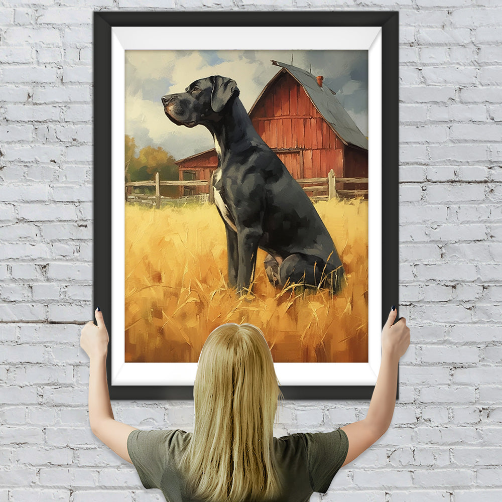 Schwarzer Hund auf der Herbstfarm Diamond Painting