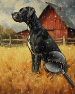 Schwarzer Hund auf der Herbstfarm Diamond Painting