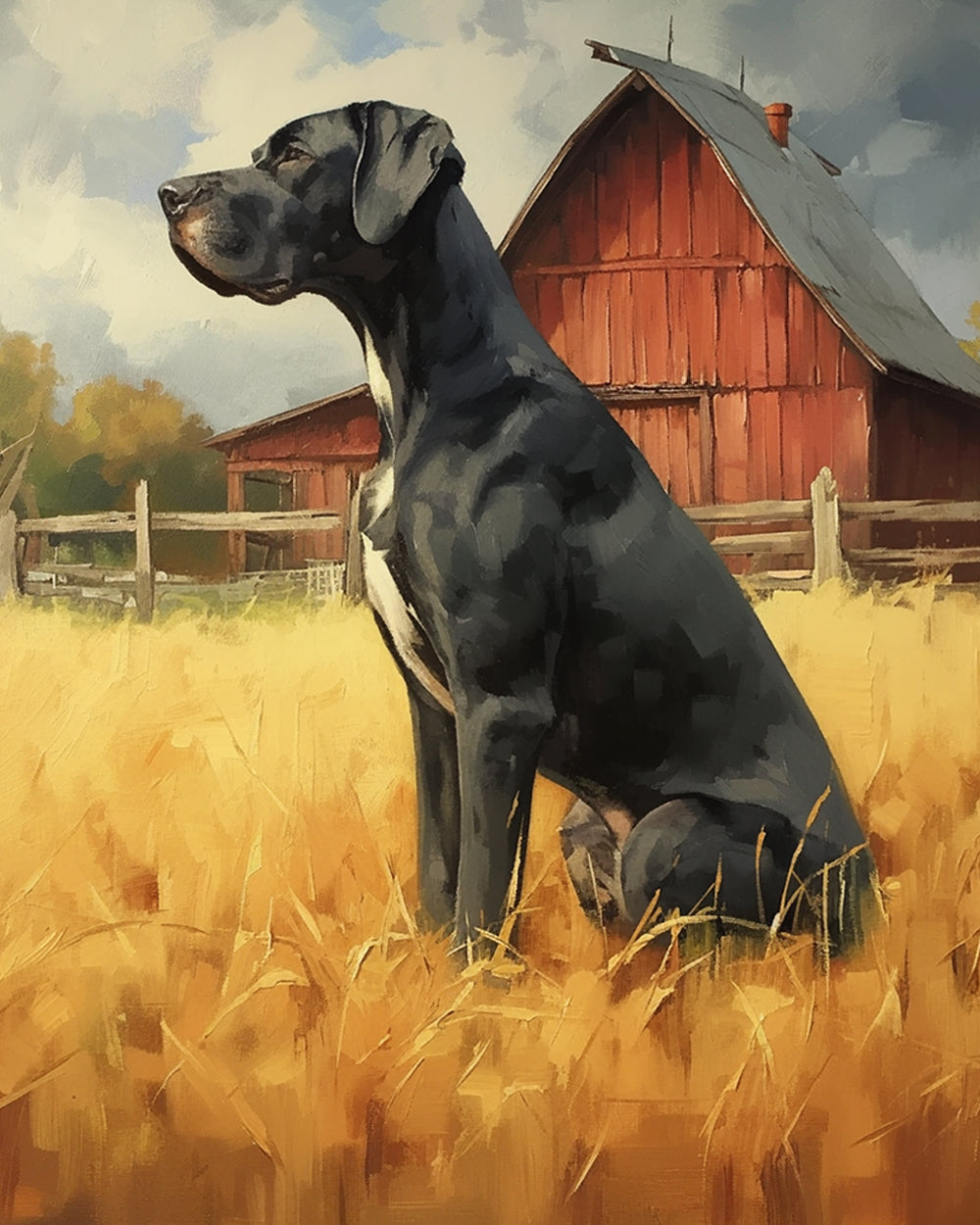 Schwarzer Hund auf der Herbstfarm Diamond Painting