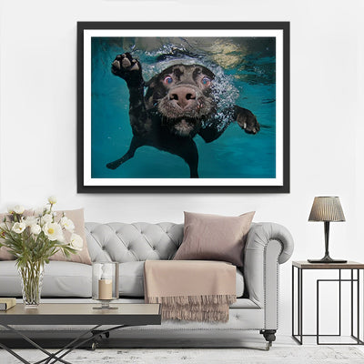 Schwarzer Hund im Wasser Diamond Painting