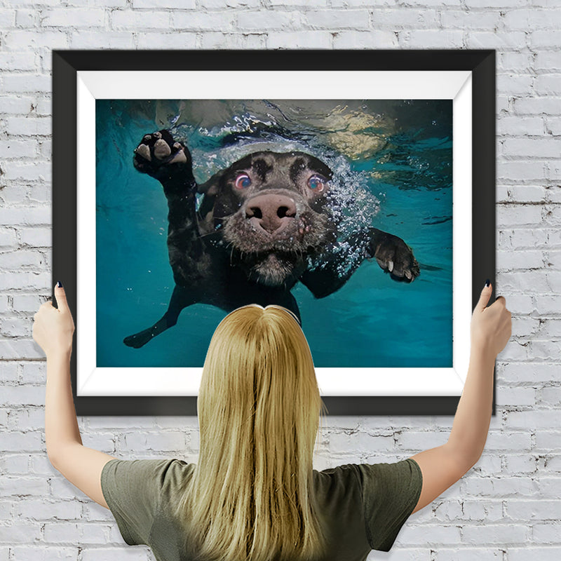 Schwarzer Hund im Wasser Diamond Painting