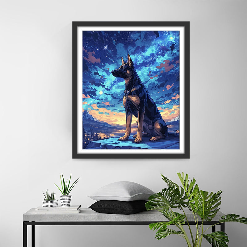 Schwarzer Hund unter den Sternen Diamond Painting