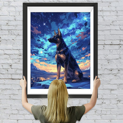 Schwarzer Hund unter den Sternen Diamond Painting