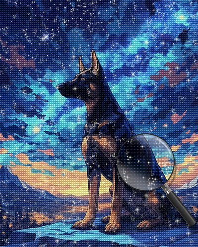 Schwarzer Hund unter den Sternen Diamond Painting