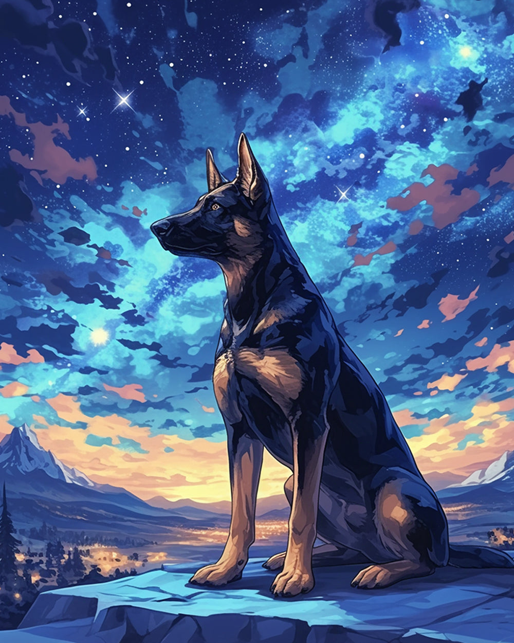 Schwarzer Hund unter den Sternen Diamond Painting