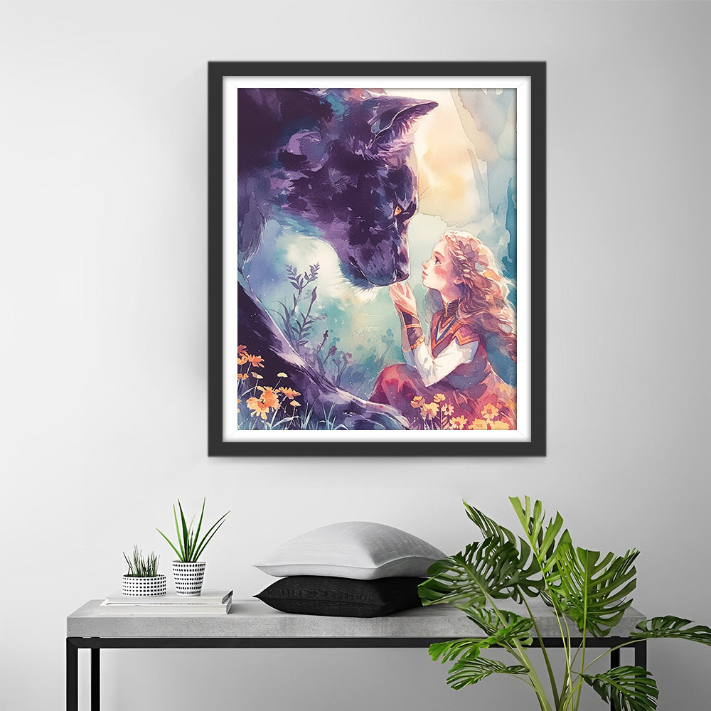 Schwarzer Leopard und ein Mädchen Diamond Painting