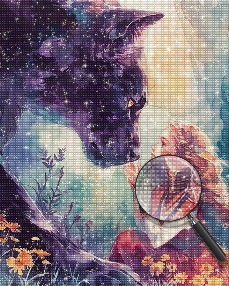 Schwarzer Leopard und ein Mädchen Diamond Painting