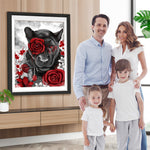 Schwarzer Löwe in roten Rosen Diamond Painting