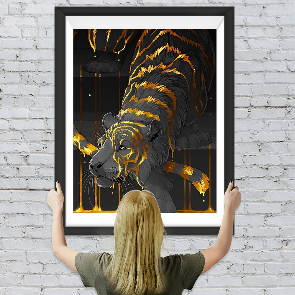 Schwarzer Tiger mit goldenen Streifen Diamond Painting