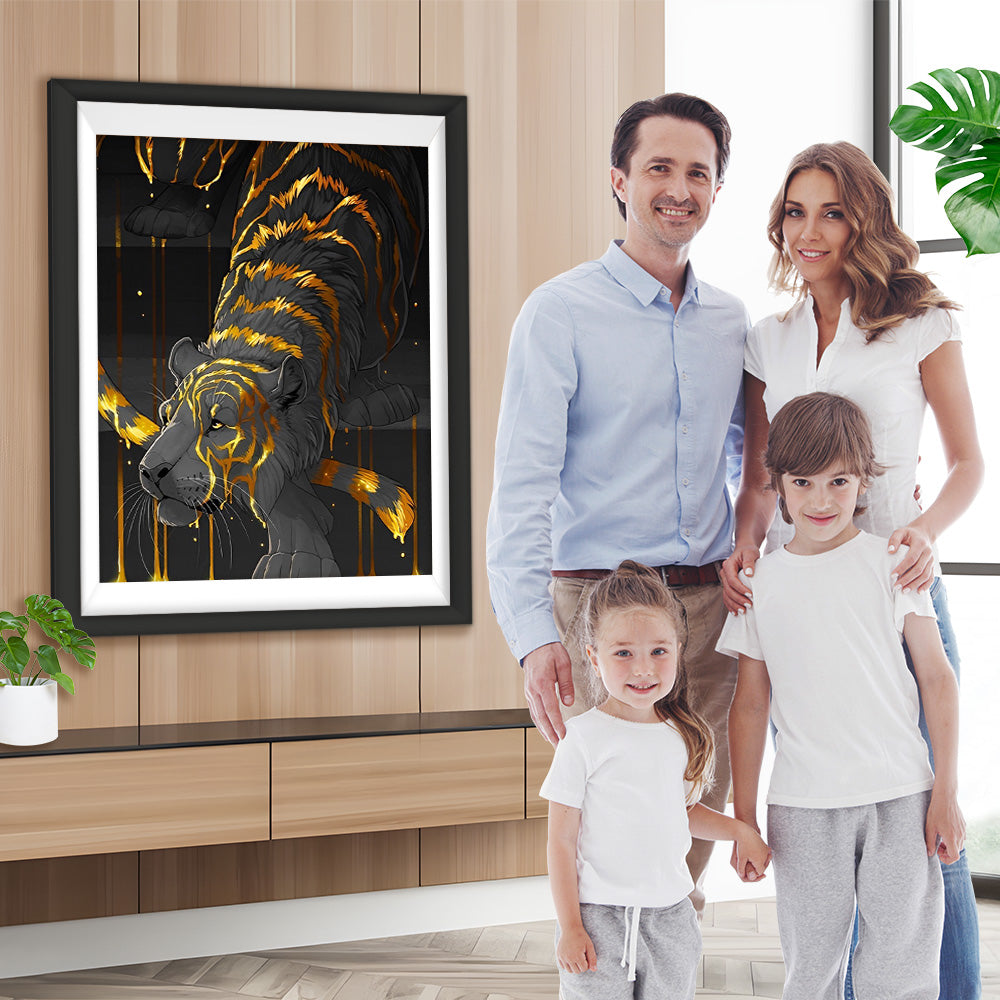Schwarzer Tiger mit goldenen Streifen Diamond Painting