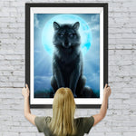 Schwarzer Wolf und Mond Diamond Painting