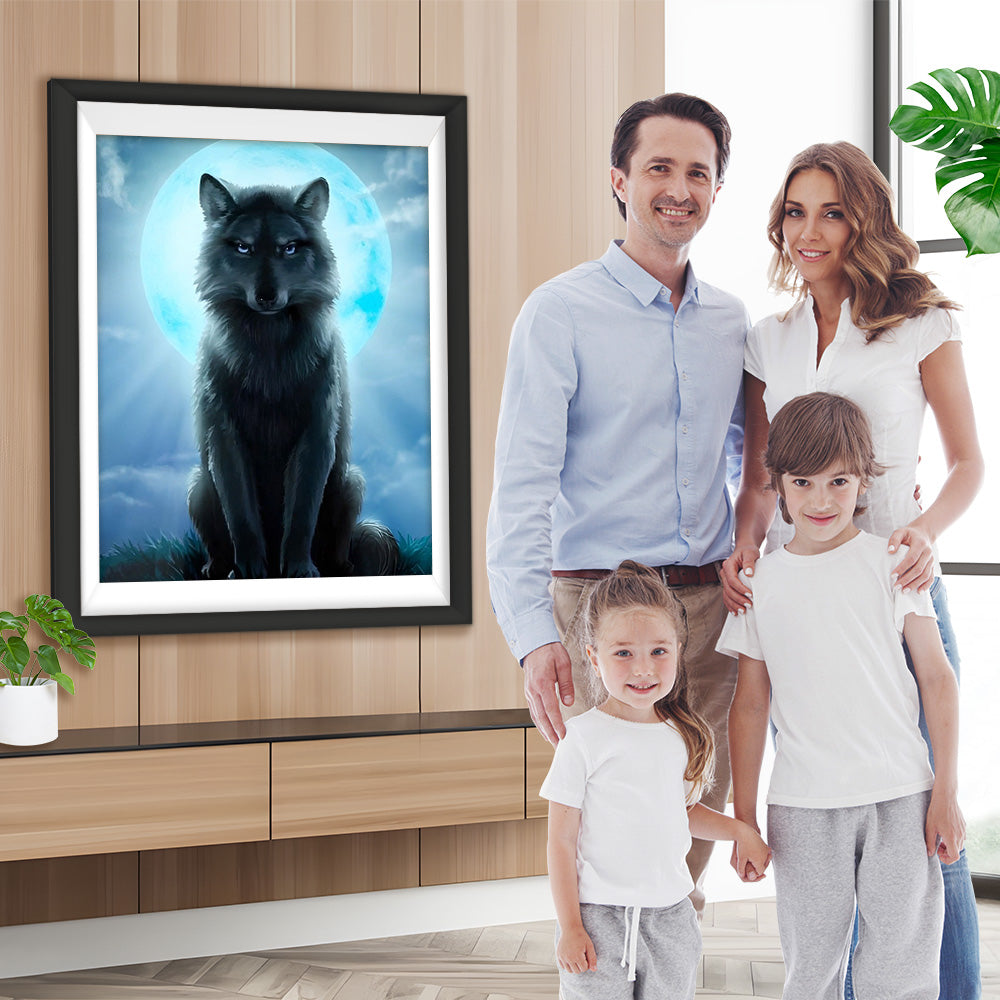 Schwarzer Wolf und Mond Diamond Painting
