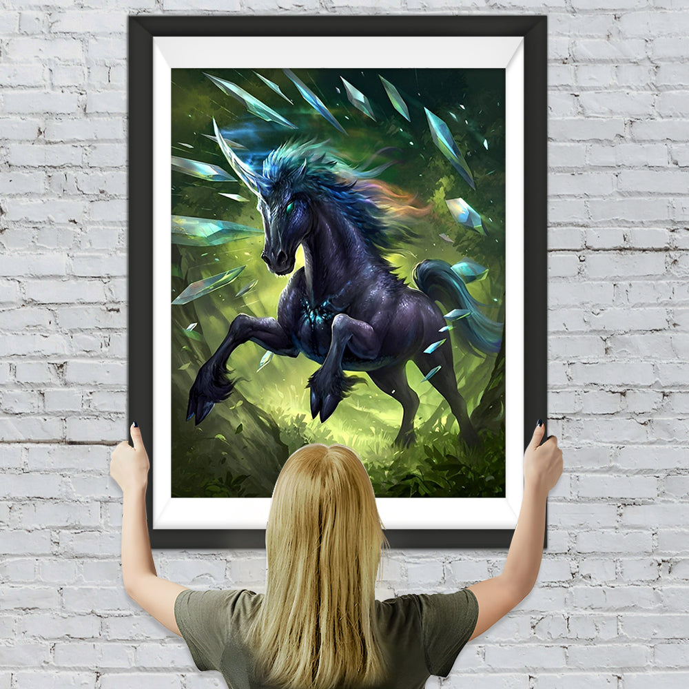 Schwarzes Einhorn im Wald Diamond Painting