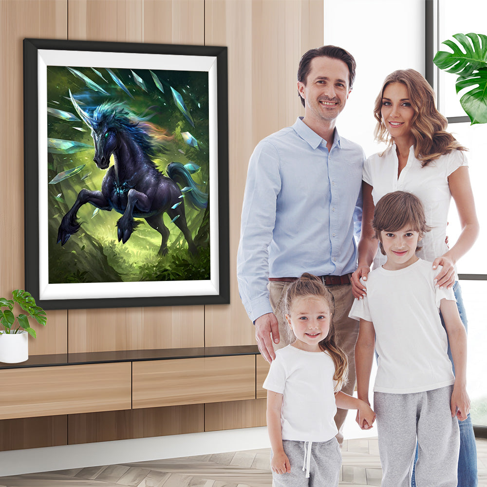 Schwarzes Einhorn im Wald Diamond Painting