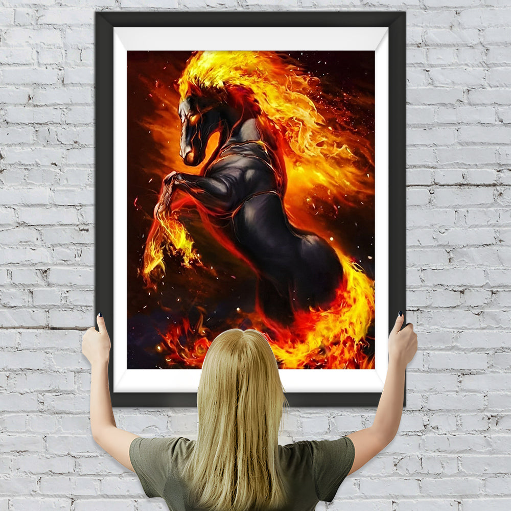 Schwarzes Feuer-Pferd Diamond Painting
