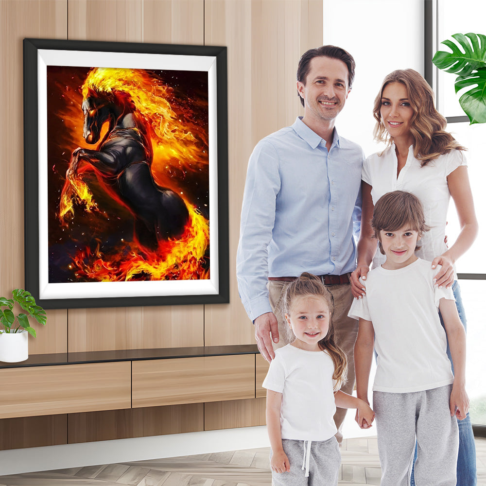 Schwarzes Feuer-Pferd Diamond Painting