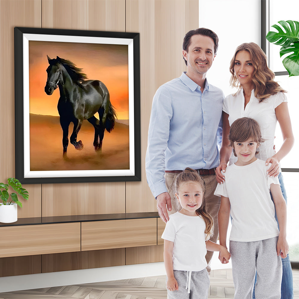 Schwarzes Pferd läuft in der Wüste Diamond Painting