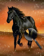 Schwarzes Pferd läuft in der Wüste Diamond Painting