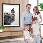 Schwarzweiße Katze und Schmetterling Diamond Painting