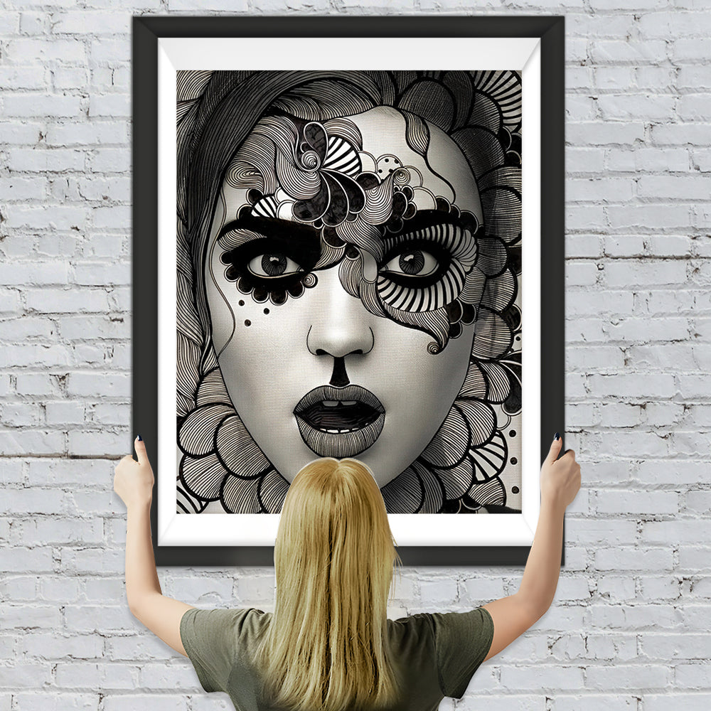 Schwarzweißes Mädchen Diamond Painting