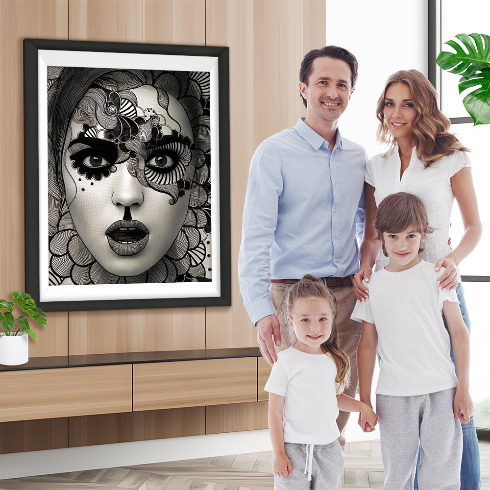 Schwarzweißes Mädchen Diamond Painting