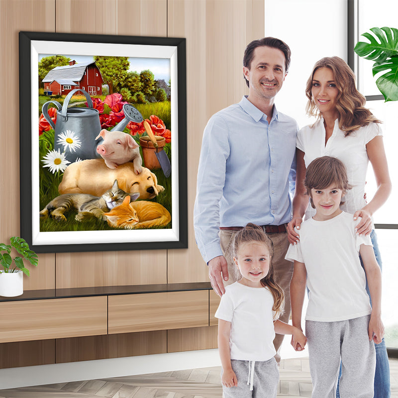 Schwein, Hund und Katze auf dem Bauernhof Diamond Painting