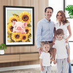 Schwein im Sonnenblumenstrauch Diamond Painting