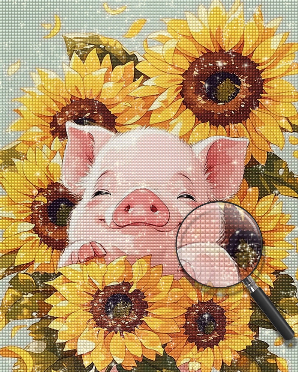 Schwein im Sonnenblumenstrauch Diamond Painting