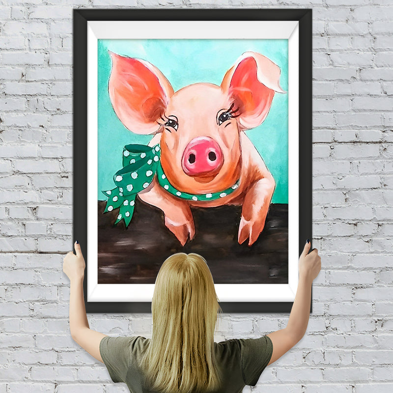 Schwein mit einem grünen Schal Diamond Painting