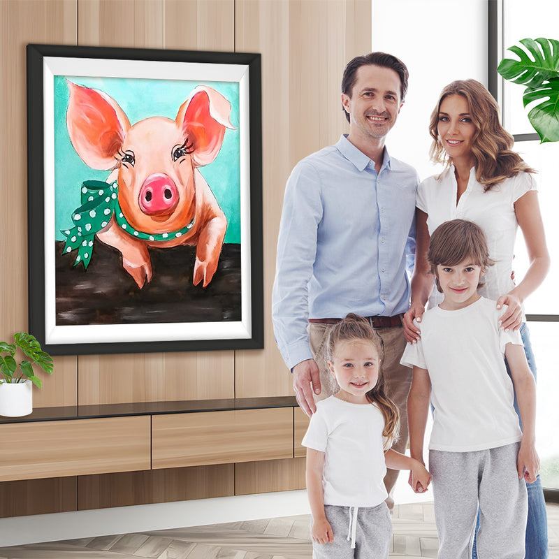 Schwein mit einem grünen Schal Diamond Painting