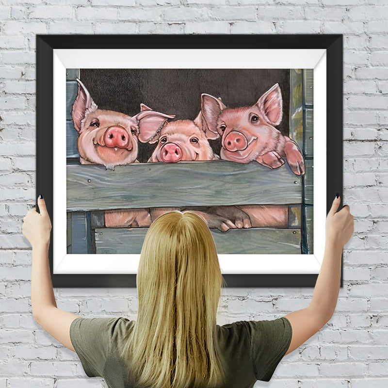 Schweine innerhalb eines Zauns Diamond Painting