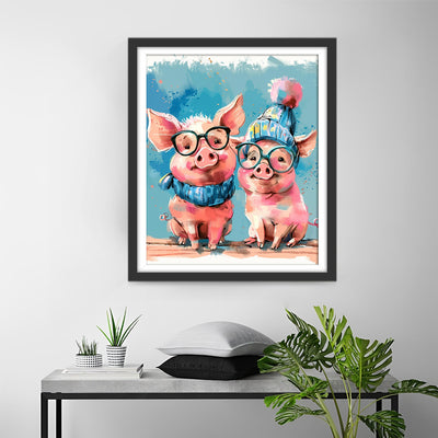 Schweinepaar mit Gläsern Diamond Painting