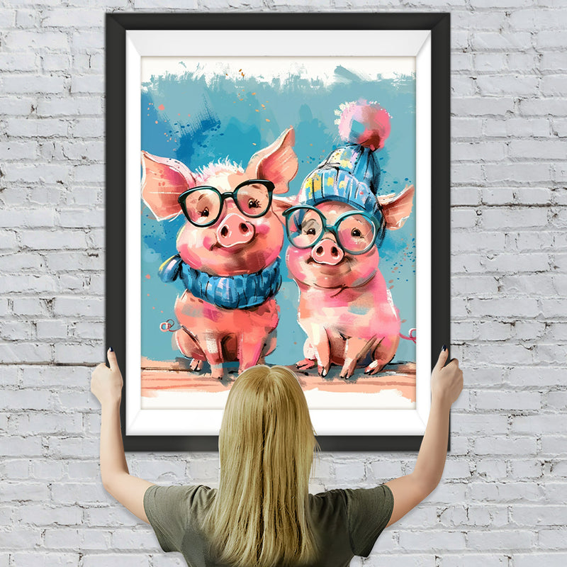 Schweinepaar mit Gläsern Diamond Painting