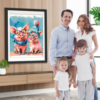 Schweinepaar mit Gläsern Diamond Painting