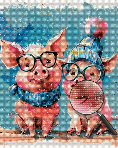 Schweinepaar mit Gläsern Diamond Painting