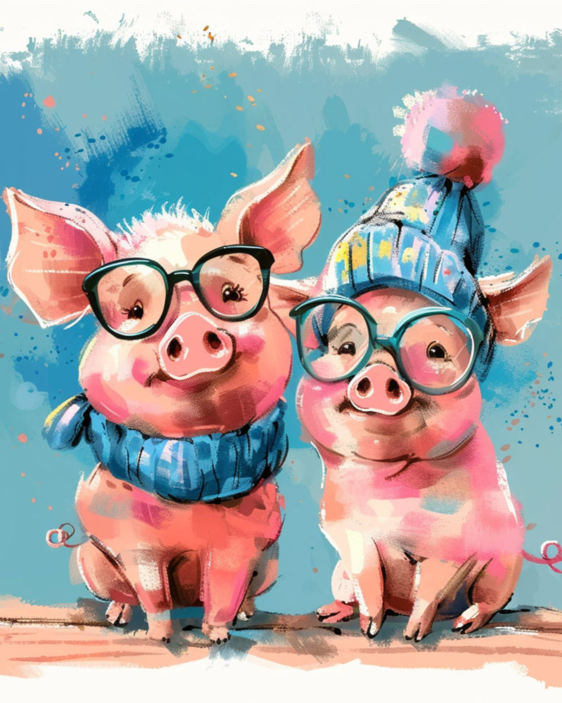 Schweinepaar mit Gläsern Diamond Painting